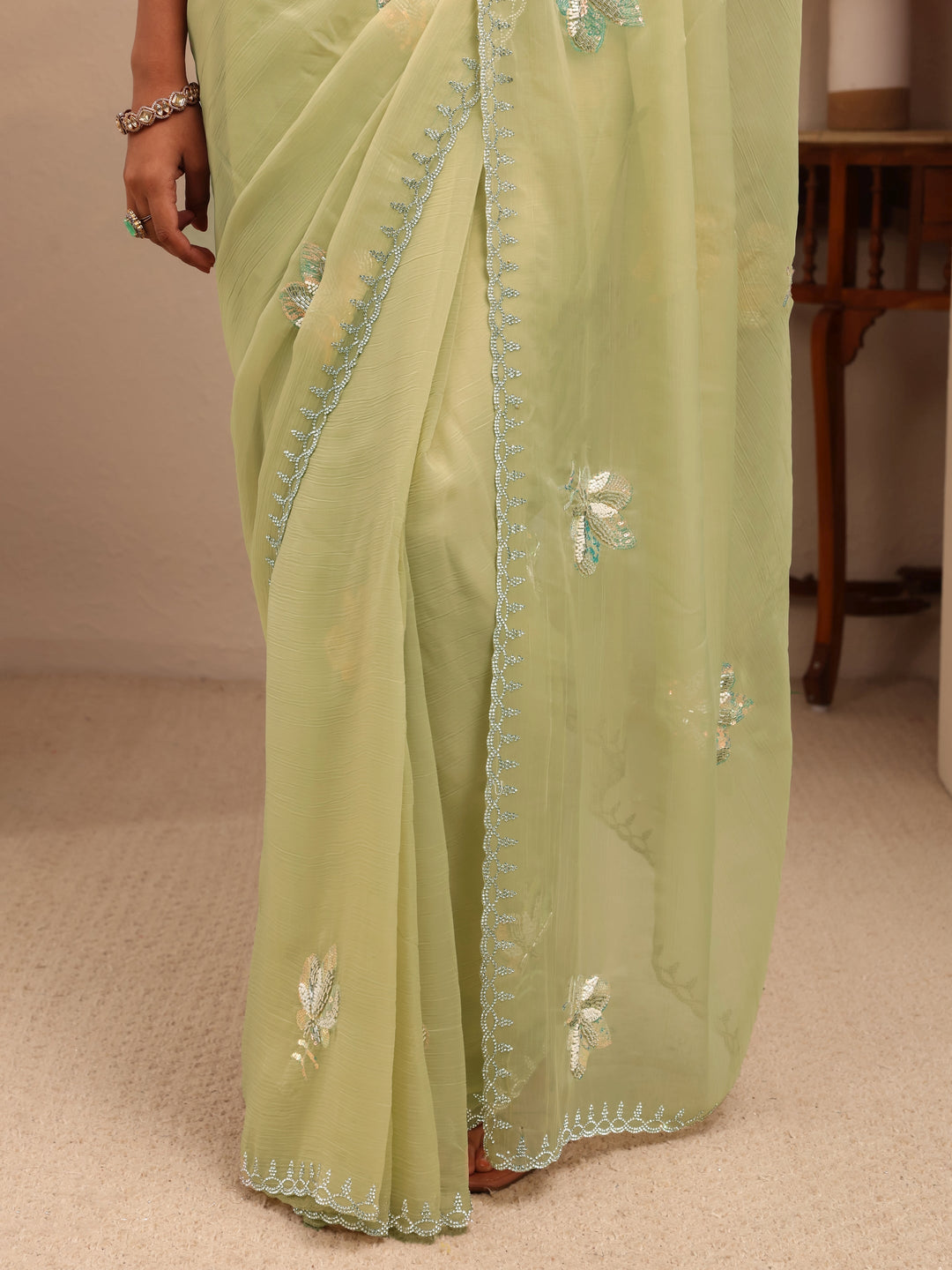 Libas Mint Green Tissue Saree