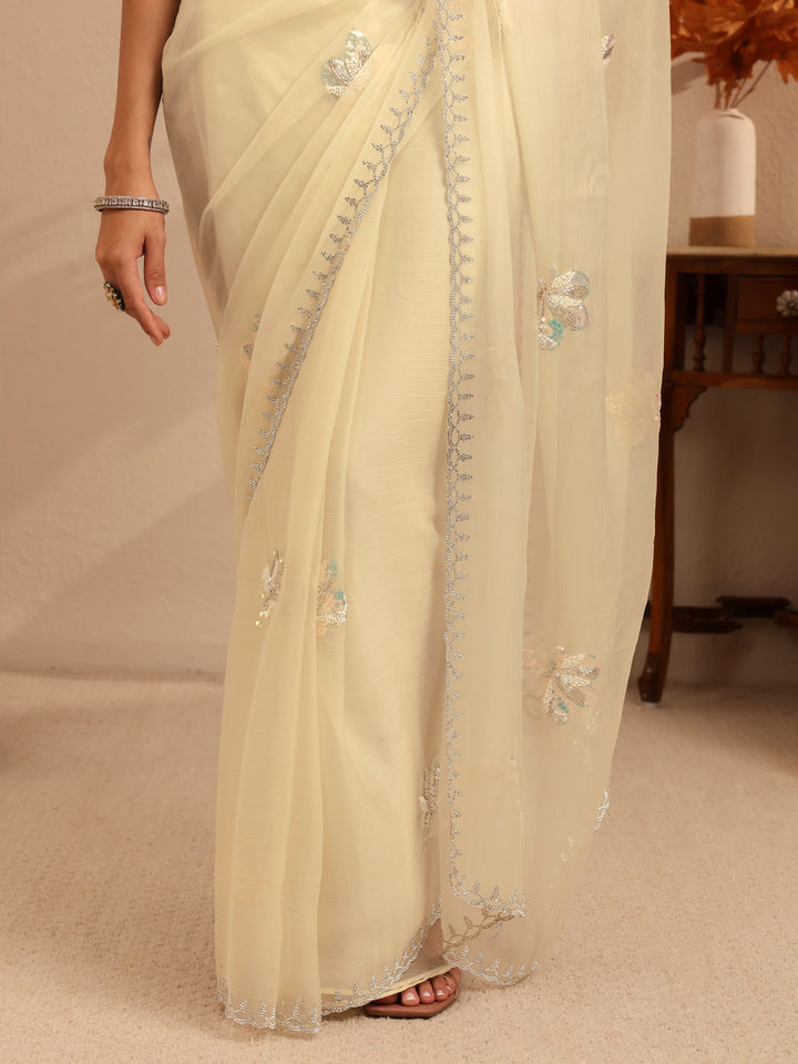 Libas Cream Tissue Saree