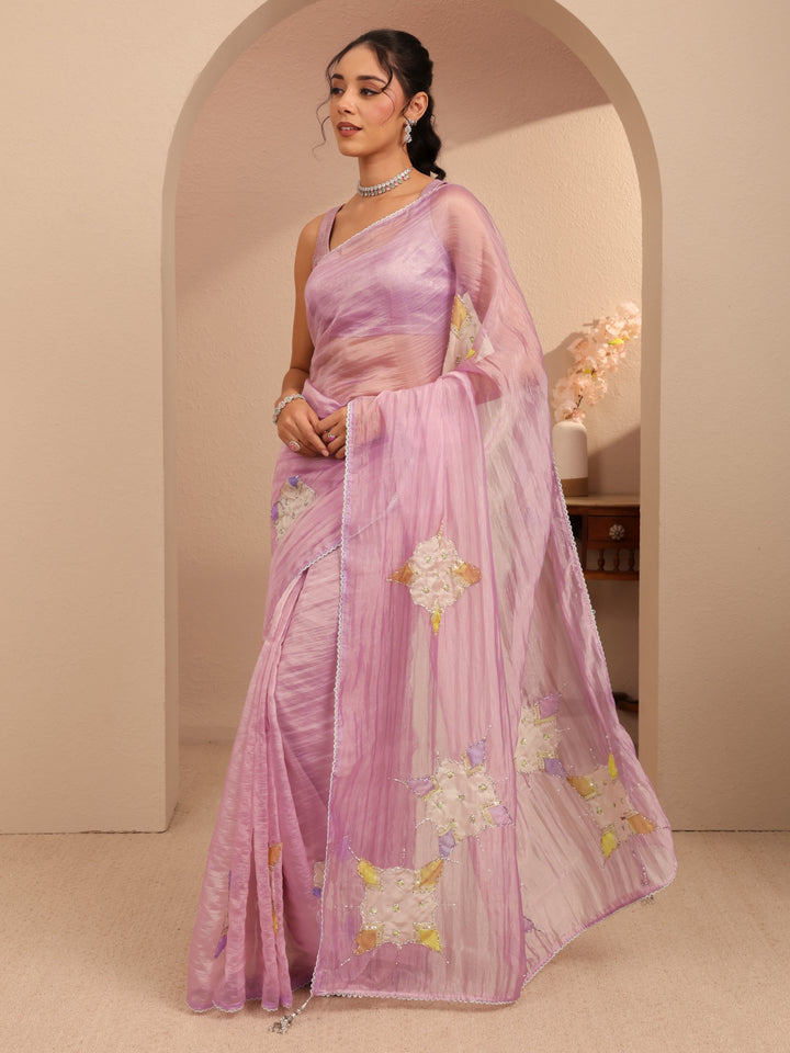 Libas Lavender Applique Embellished Organza Saree