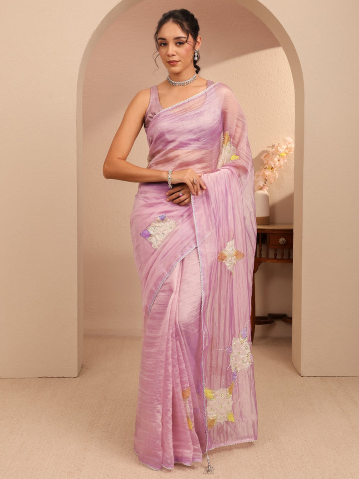 Libas Lavender Applique Embellished Organza Saree