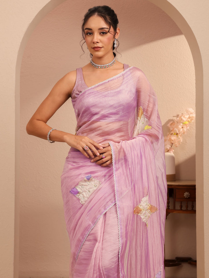 Libas Lavender Applique Embellished Organza Saree