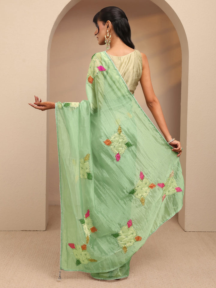 Libas Mint Green Applique Embellished Organza Saree