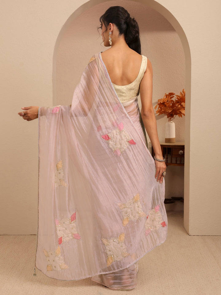 Libas Taupe Applique Embellished Organza Saree