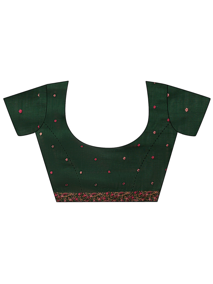 Bottle Green Floral Embroidered Silk Blend Saree