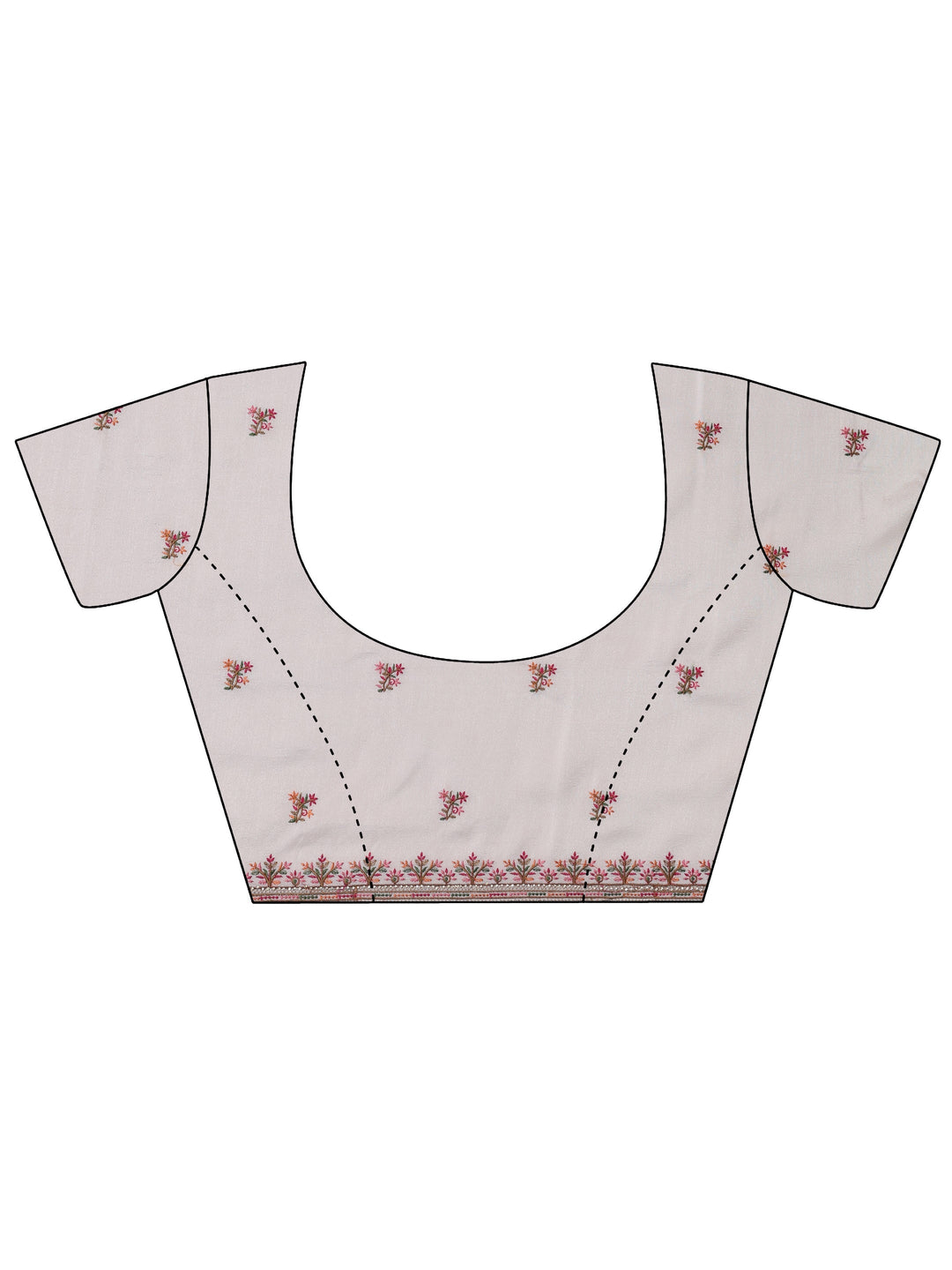 Cream Floral Embroidered Silk Blend Saree