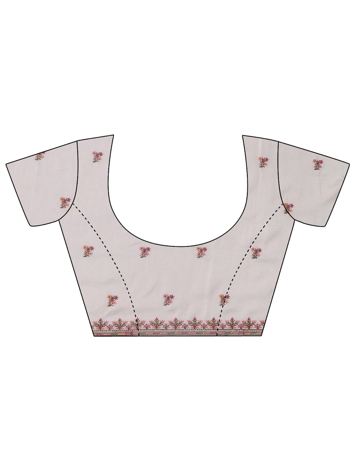 Cream Floral Embroidered Silk Blend Saree