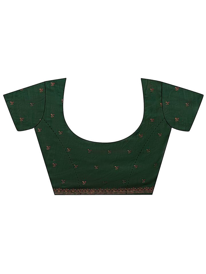 Bottle Green Floral Embroidered Silk Blend Saree