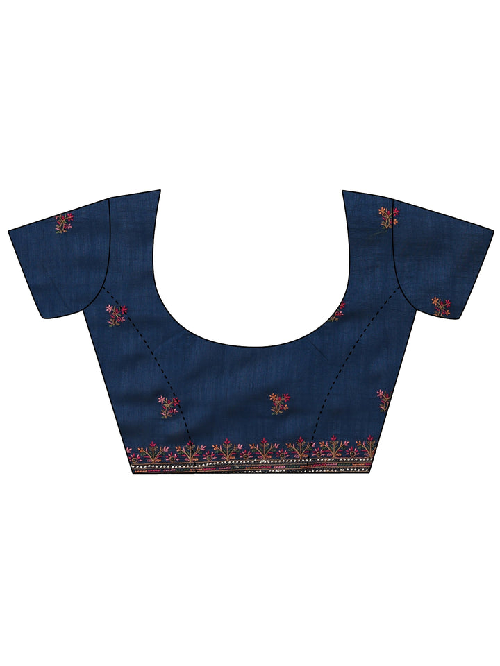 Persian Blue Floral Embroidered Silk Blend Saree