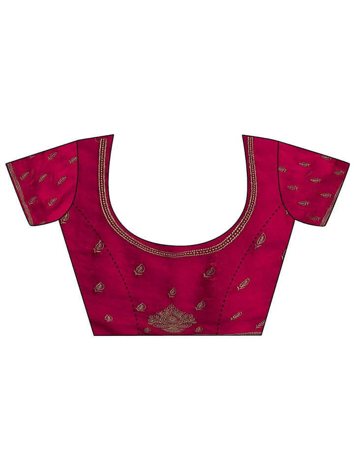 Rani Pink Ethnic Embellished Tissue Saree