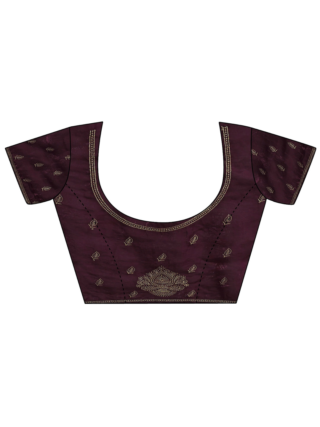 Burgundy Ethnic Embellished Tissue Saree