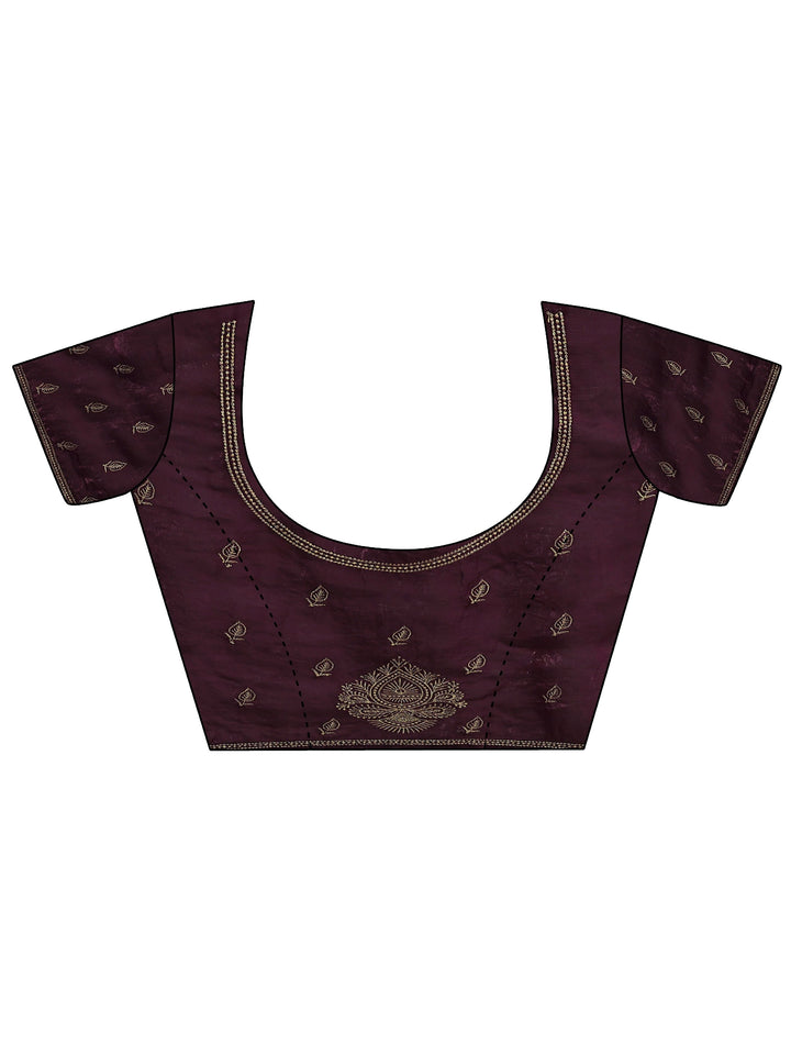 Burgundy Ethnic Embellished Tissue Saree