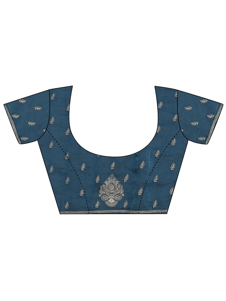 Teal Embellished Floral Motif Tissue Saree