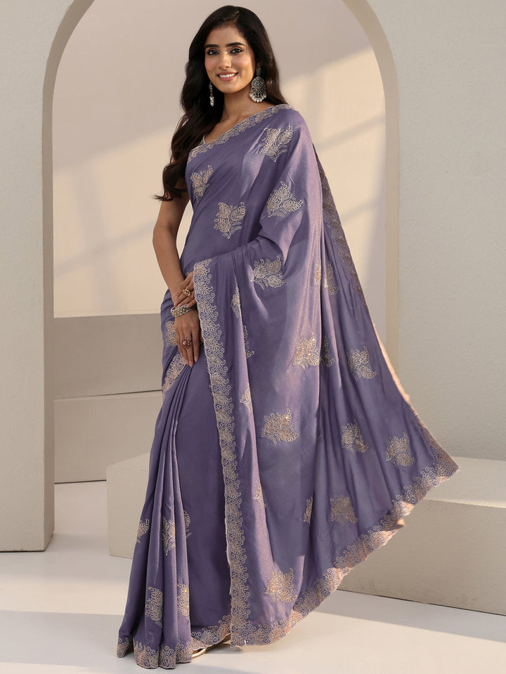 Libas Lavender Floral Embellished Satin Saree