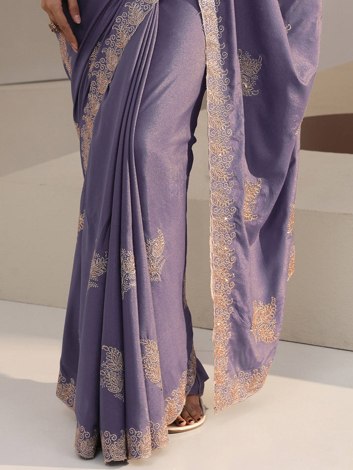 Libas Lavender Floral Embellished Satin Saree