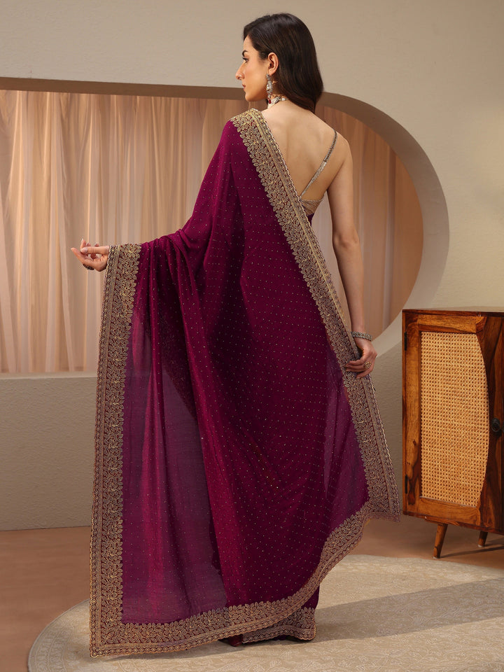 Maroon Embellished Silk Blend Saree