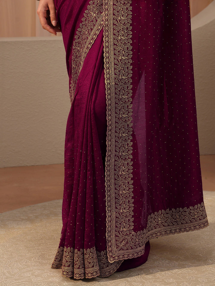 Maroon Embellished Silk Blend Saree