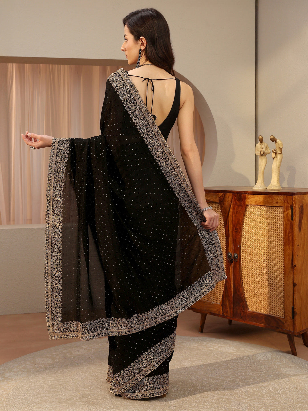 Black Embellished Silk Blend Saree