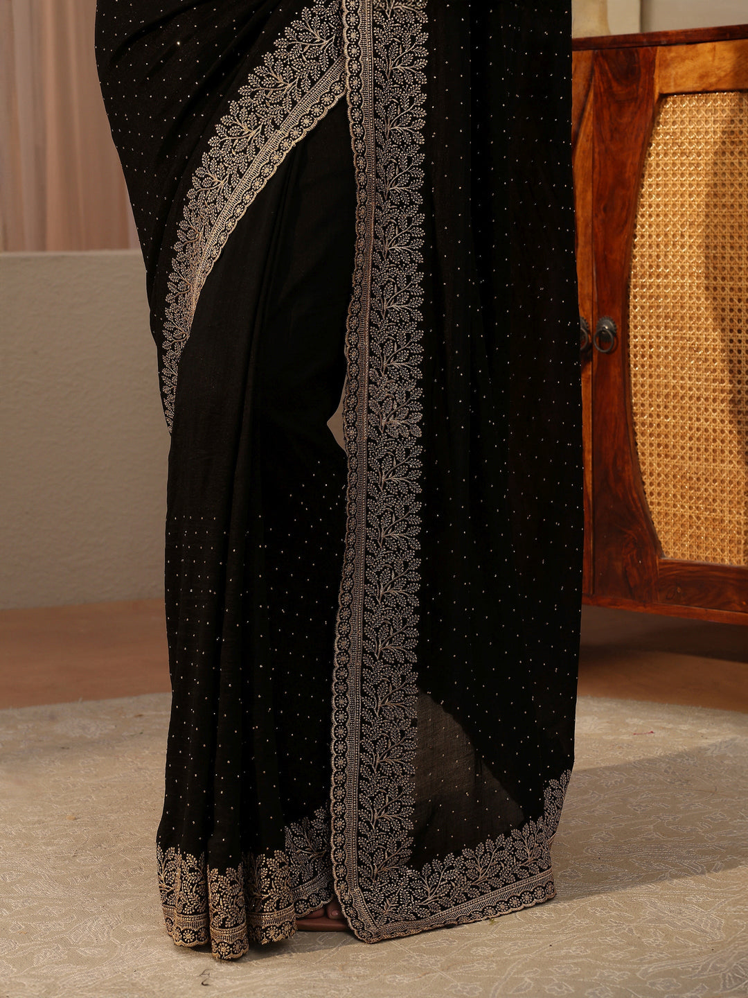 Black Embellished Silk Blend Saree