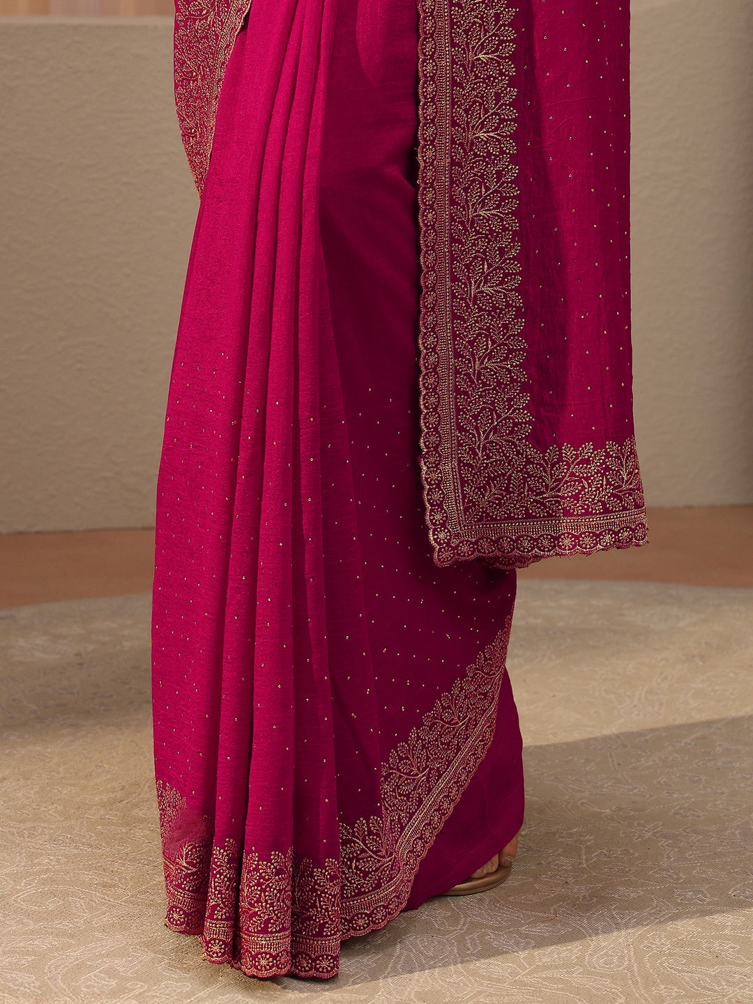 Rani Pink Embellished Silk Blend Saree