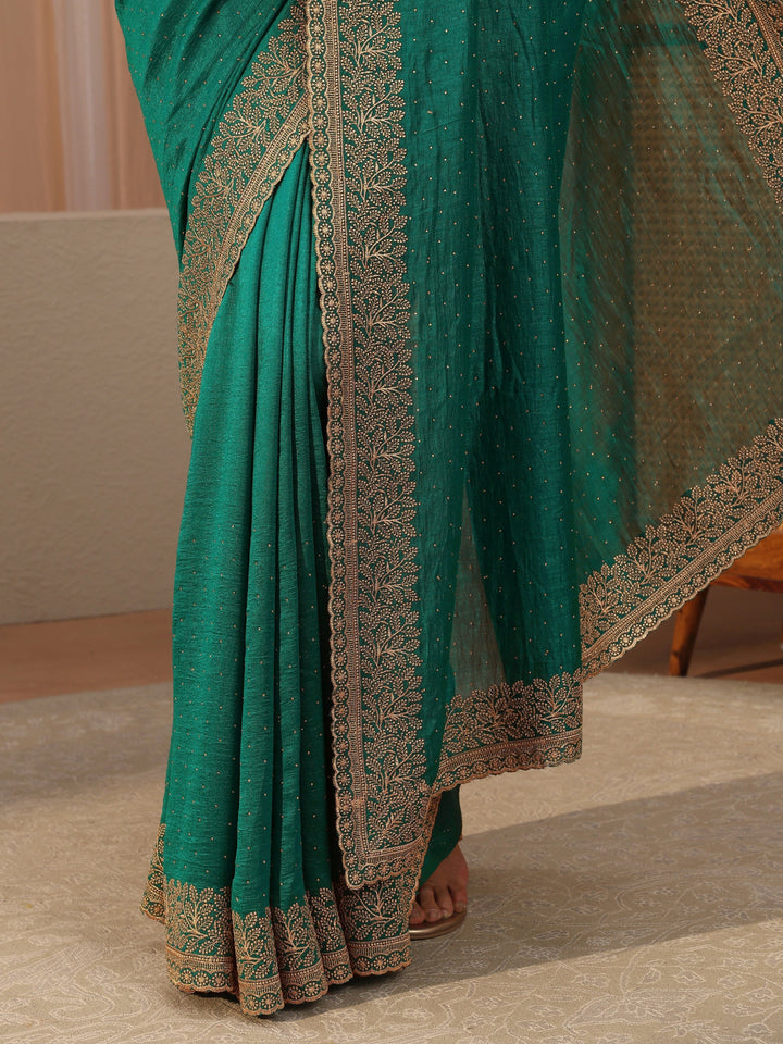 Aqua Green Embellished Silk Blend Saree