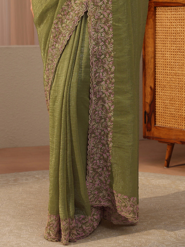 Moss Green Embellished Tissue Saree