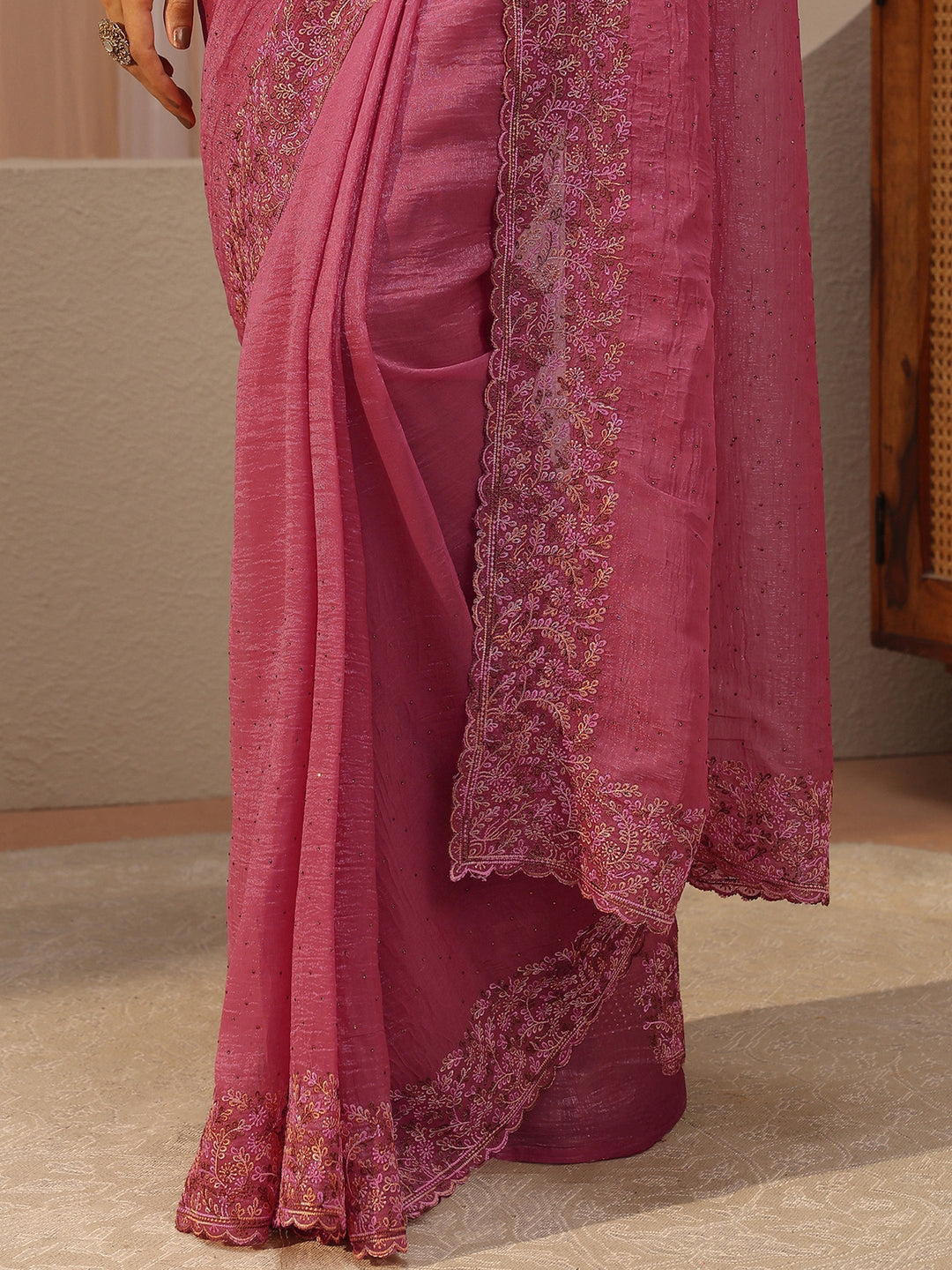 Peach Embellished Tissue Saree