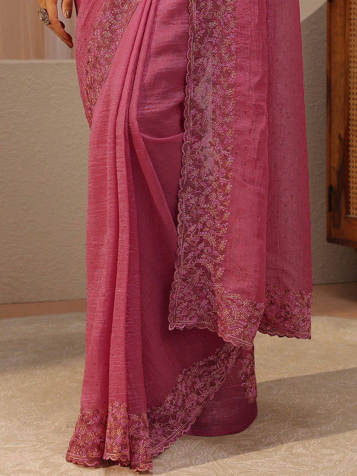 Peach Embellished Tissue Saree