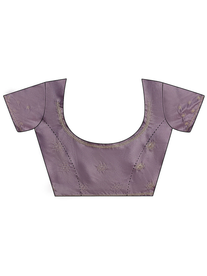 Lavender Floral Embroidered Satin Saree