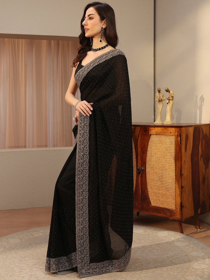 Black Embellished Silk Blend Saree