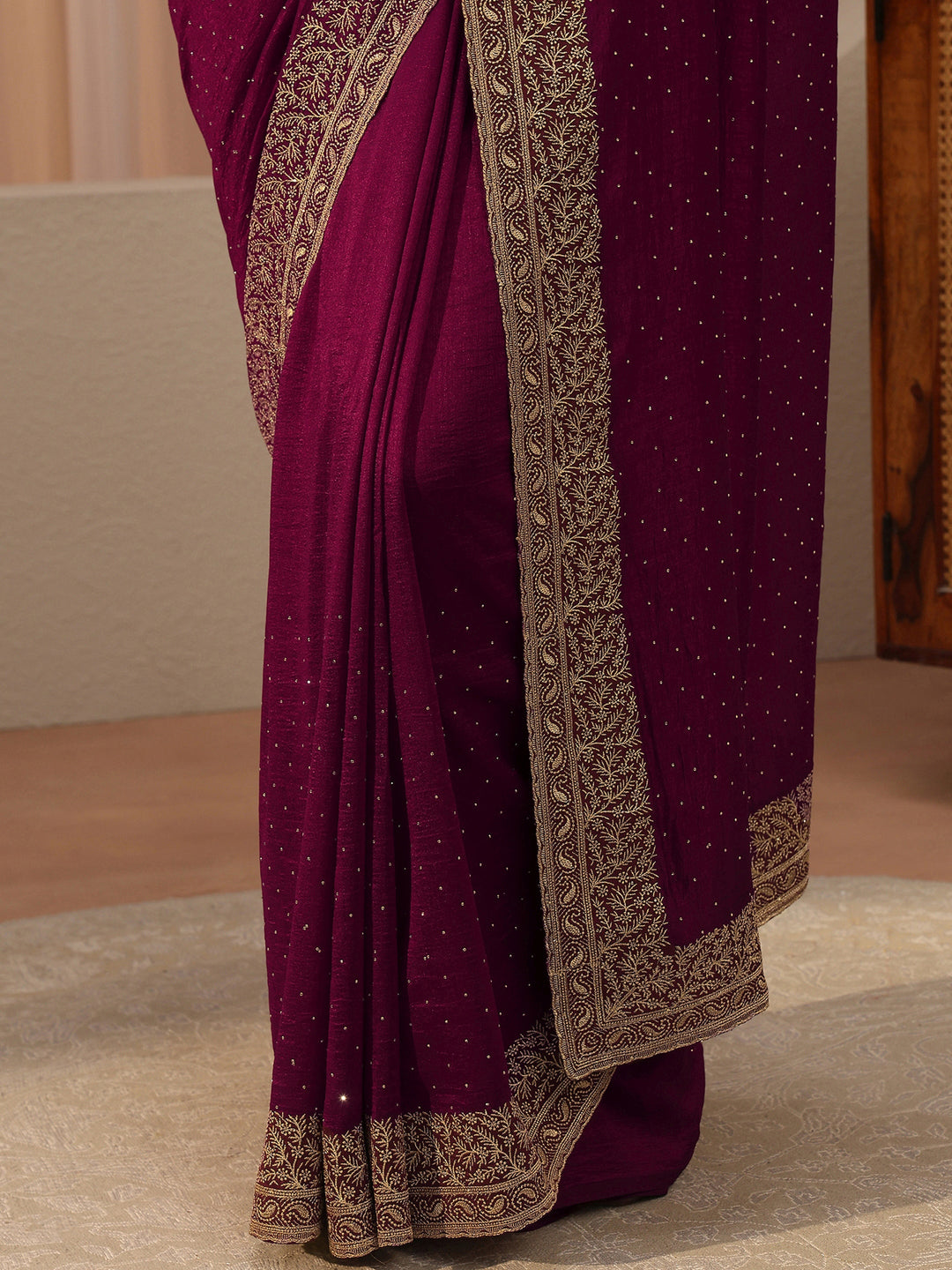 Maroon Embellished Silk Blend Saree