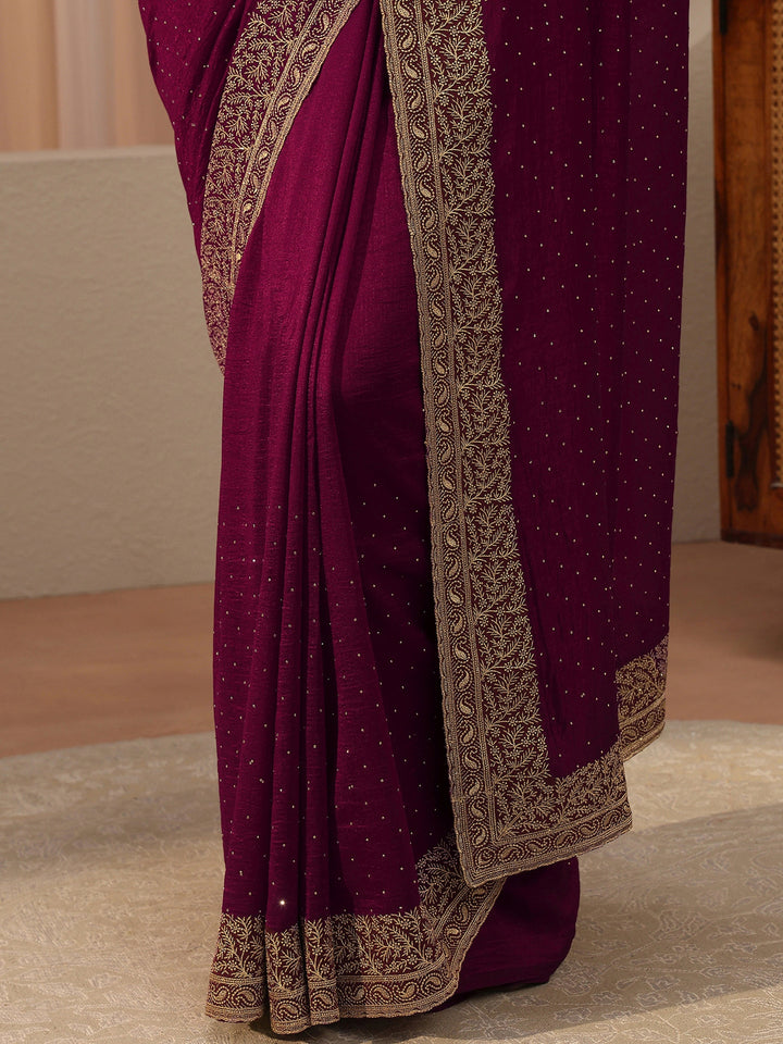 Maroon Embellished Silk Blend Saree