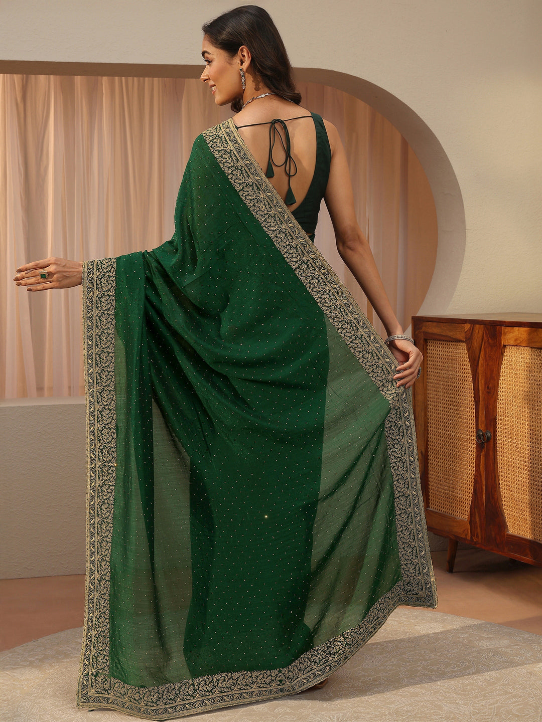Sacramento Green Embellished Silk Blend Saree