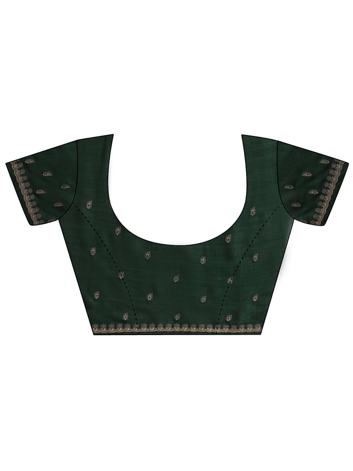 Bottle Green Floral Embroidered Silk Blend Saree