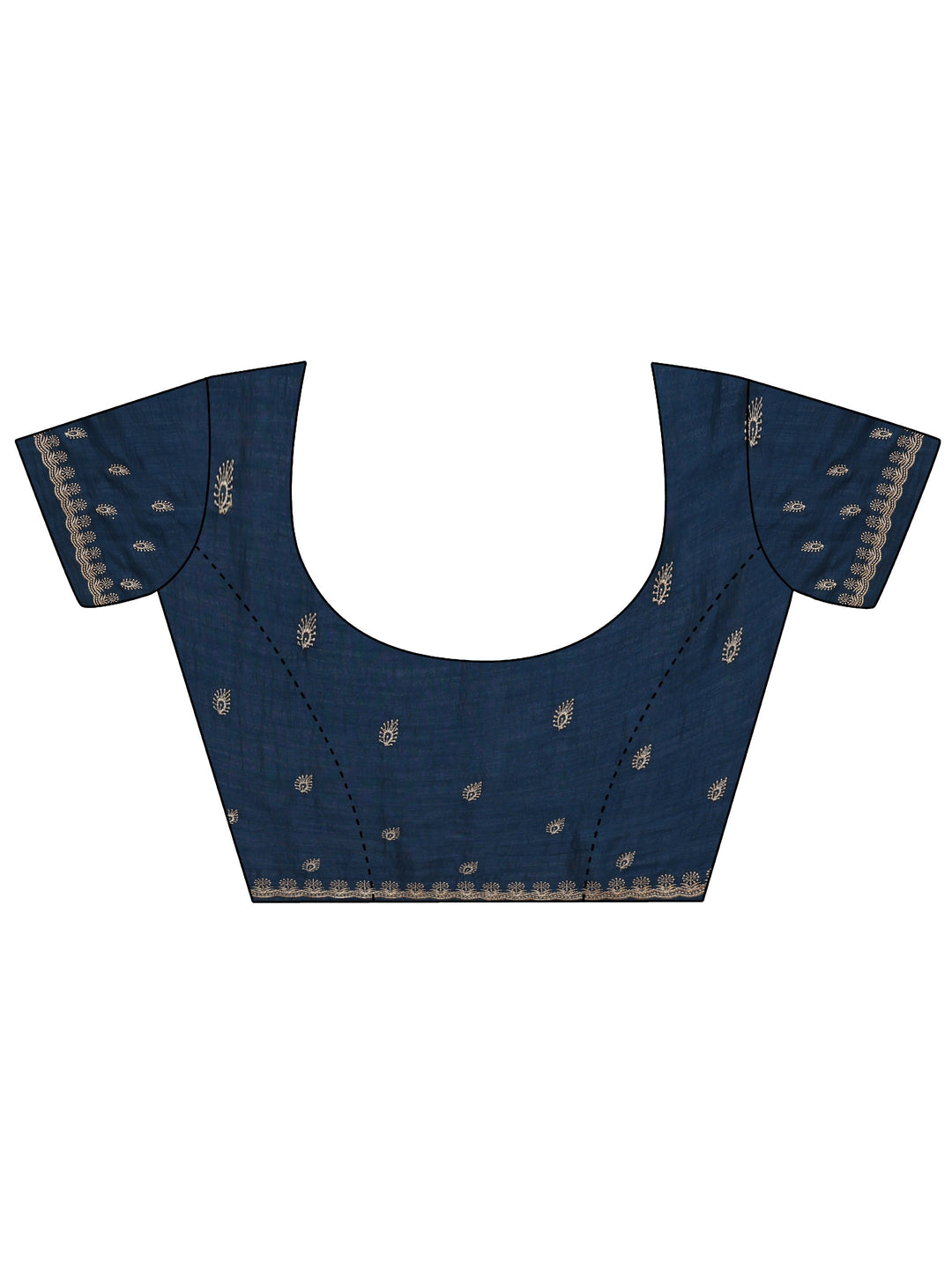 Navy Blue Floral Embroidered Silk Blend Saree