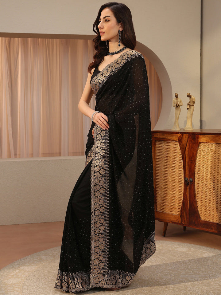 Black Embellished Silk Blend Saree