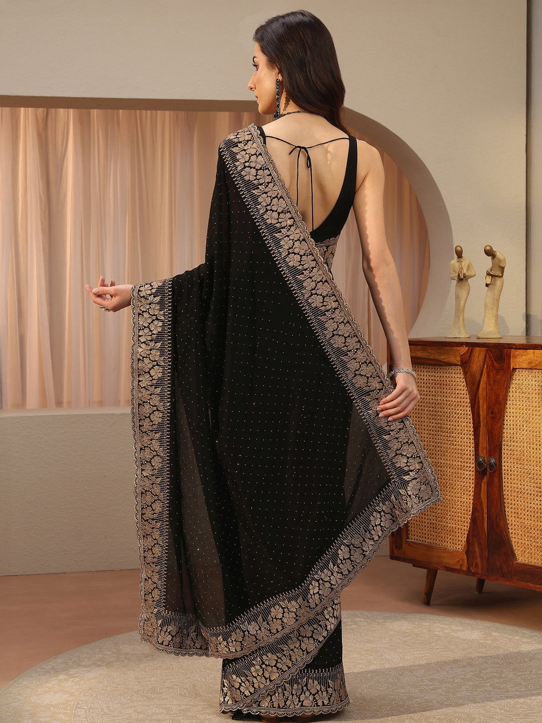 Black Embellished Silk Blend Saree