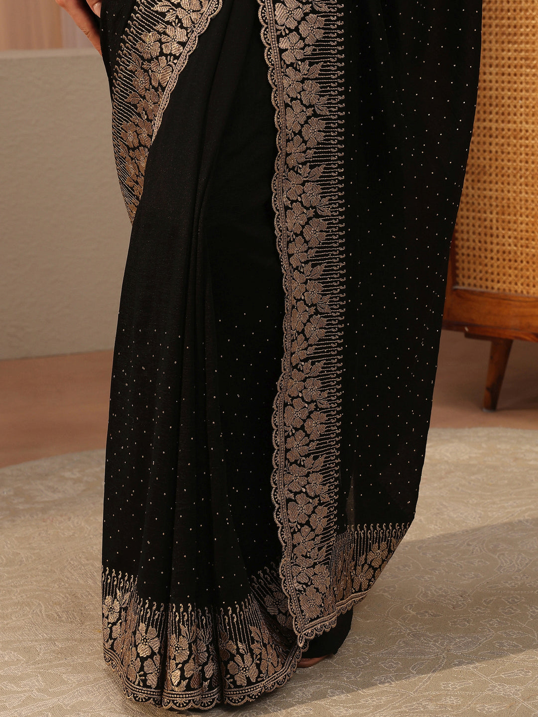 Black Embellished Silk Blend Saree