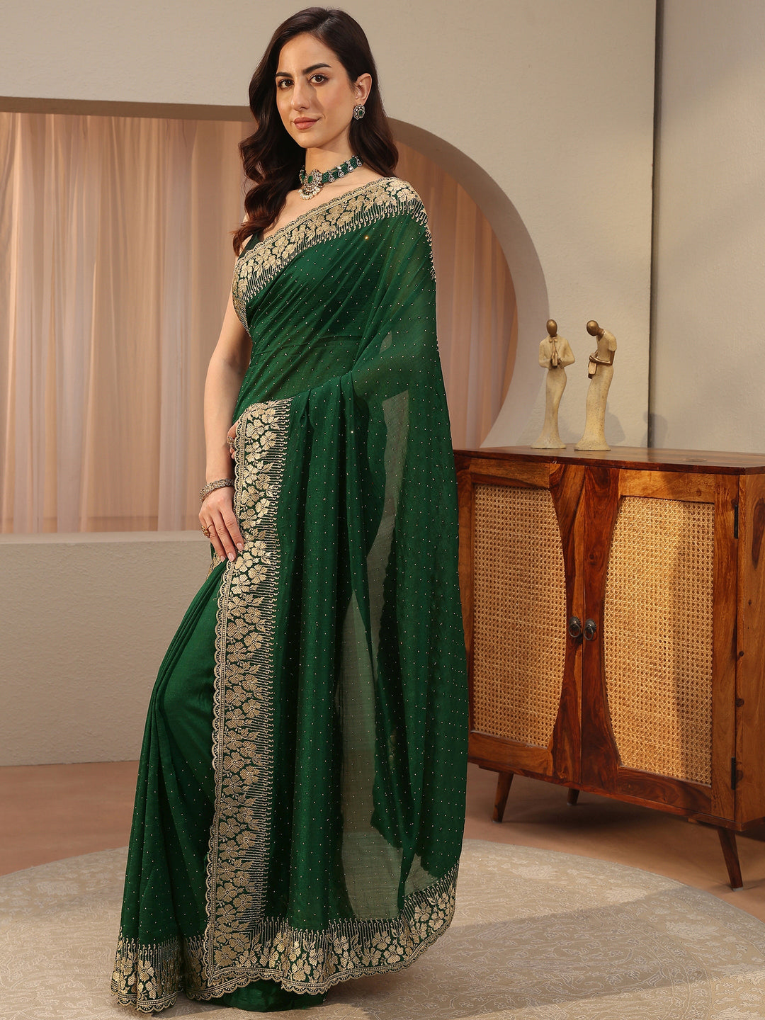 Sacramento Green Embellished Silk Blend Saree