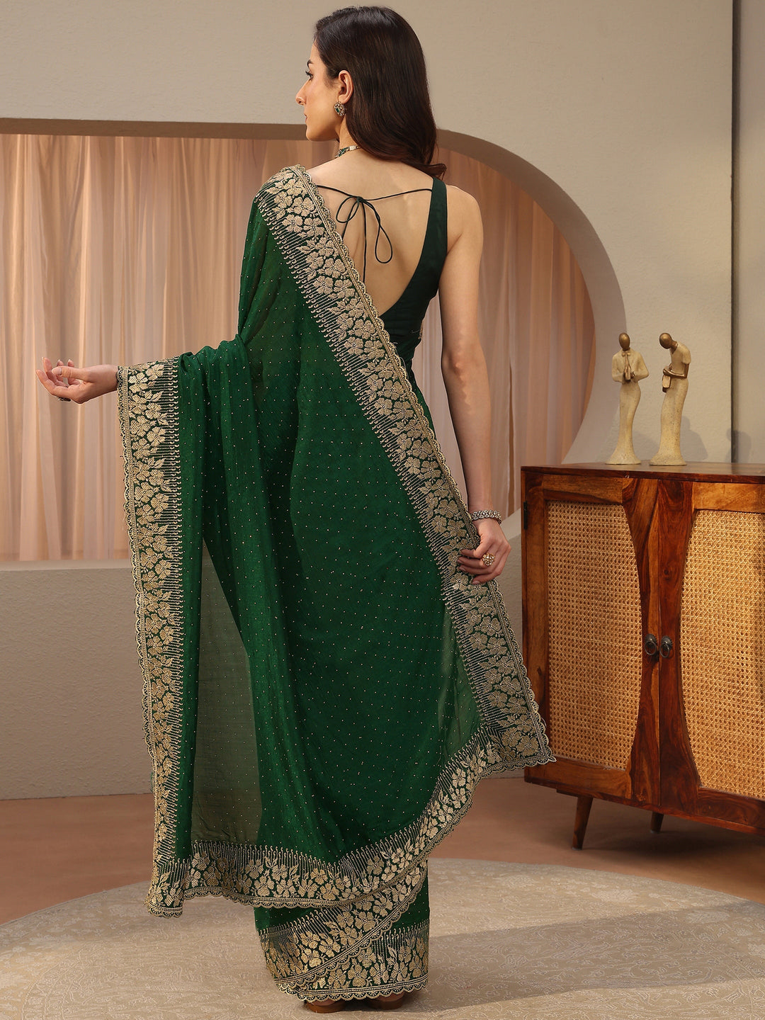 Sacramento Green Embellished Silk Blend Saree