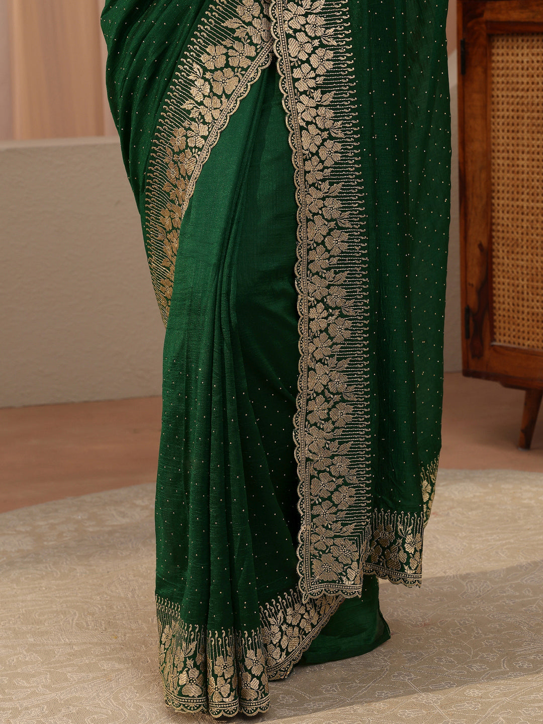 Sacramento Green Embellished Silk Blend Saree
