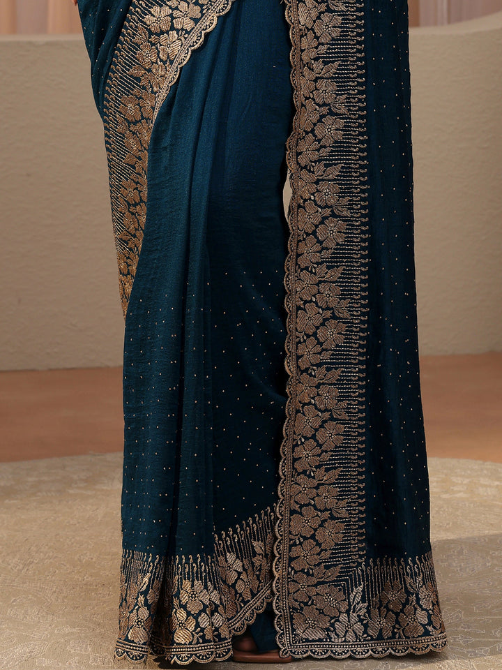 Navy Blue Embellished Silk Blend Saree