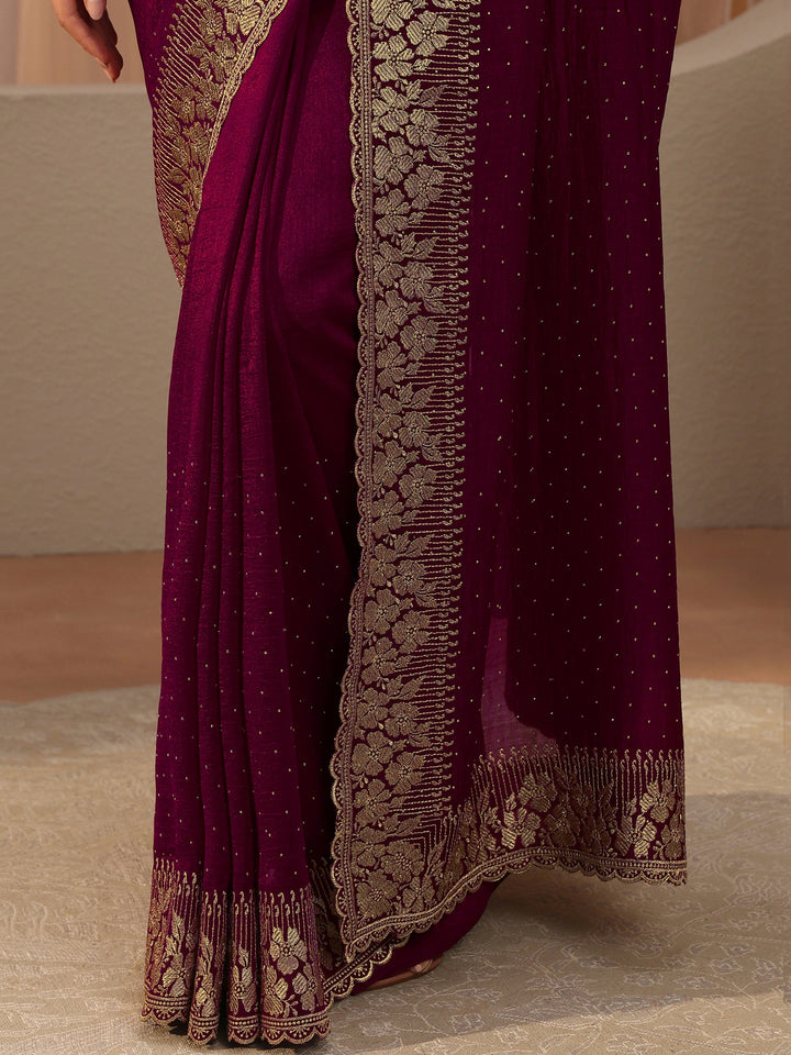 Burgundy Embellished Silk Blend Saree