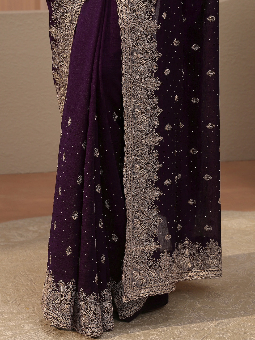 Plum Ethnic Embroidered Silk Blend Saree