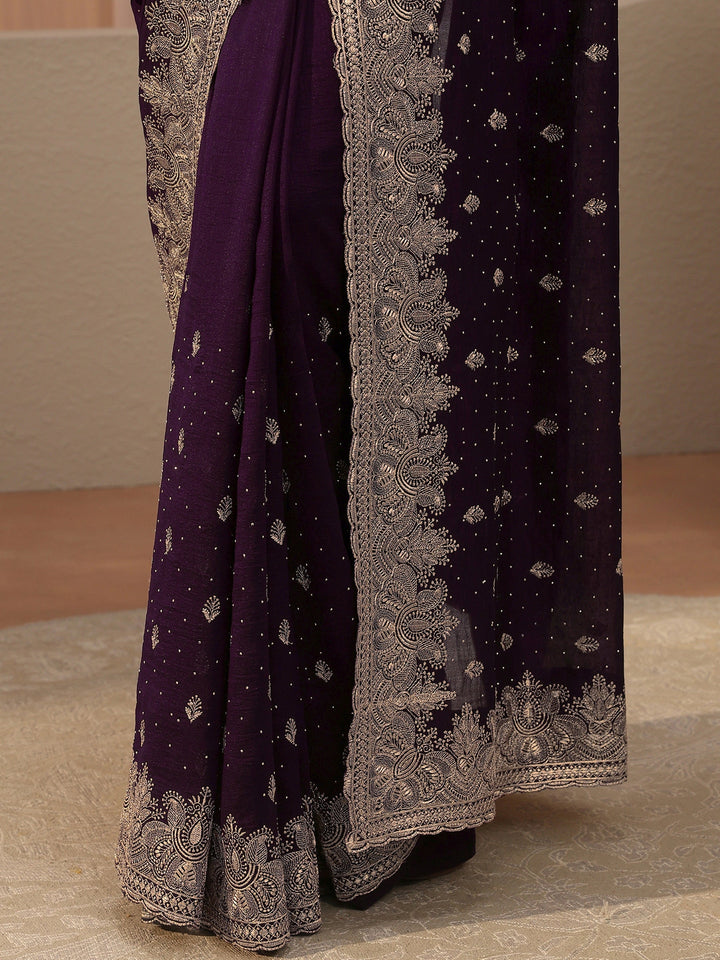 Plum Ethnic Embroidered Silk Blend Saree