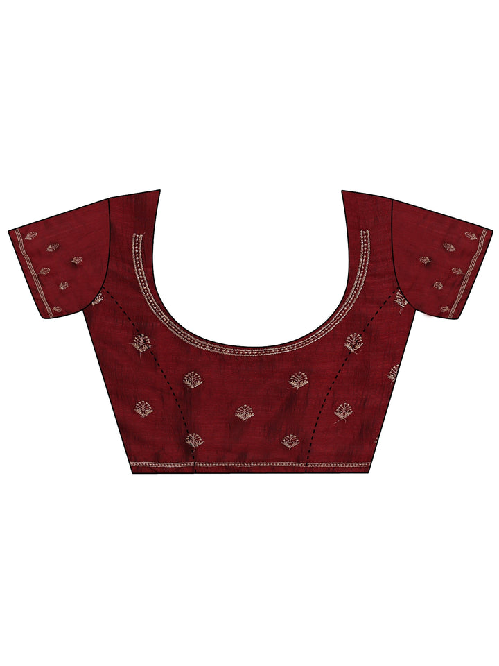 Maroon Ethnic Embroidered Silk Blend Saree