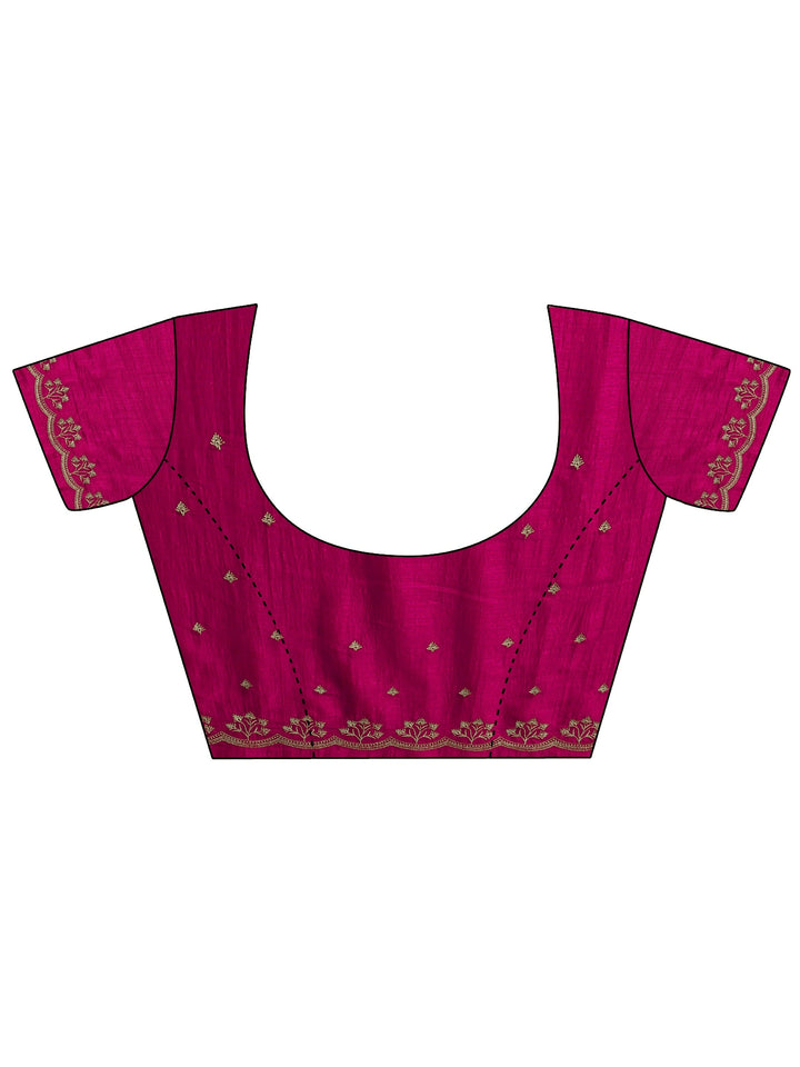Rani Pink Floral Embroidered Silk Blend Saree