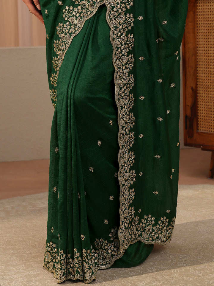 Sacramento Green Floral Embroidered Silk Blend Saree