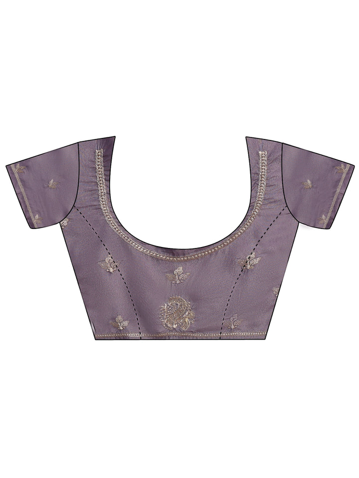 Lavender Ethnic Embroidered Satin Saree