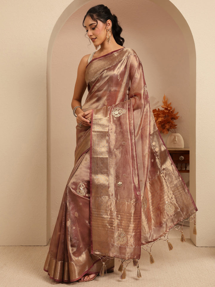 Libas Mauve Floral Woven Design Silk Blend Saree