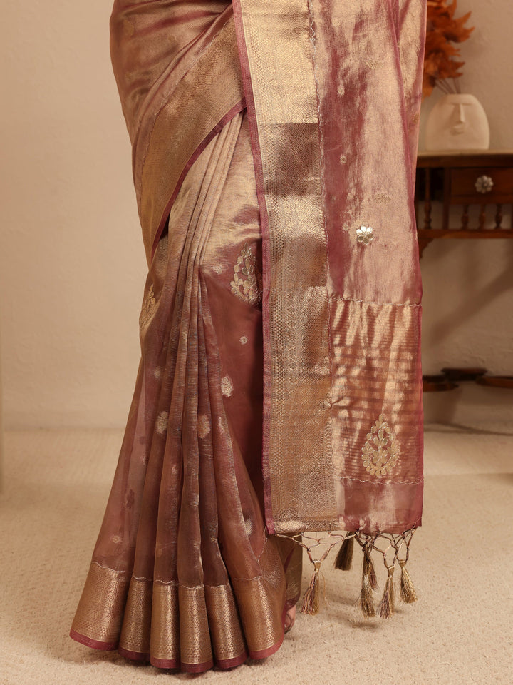 Libas Mauve Floral Woven Design Silk Blend Saree